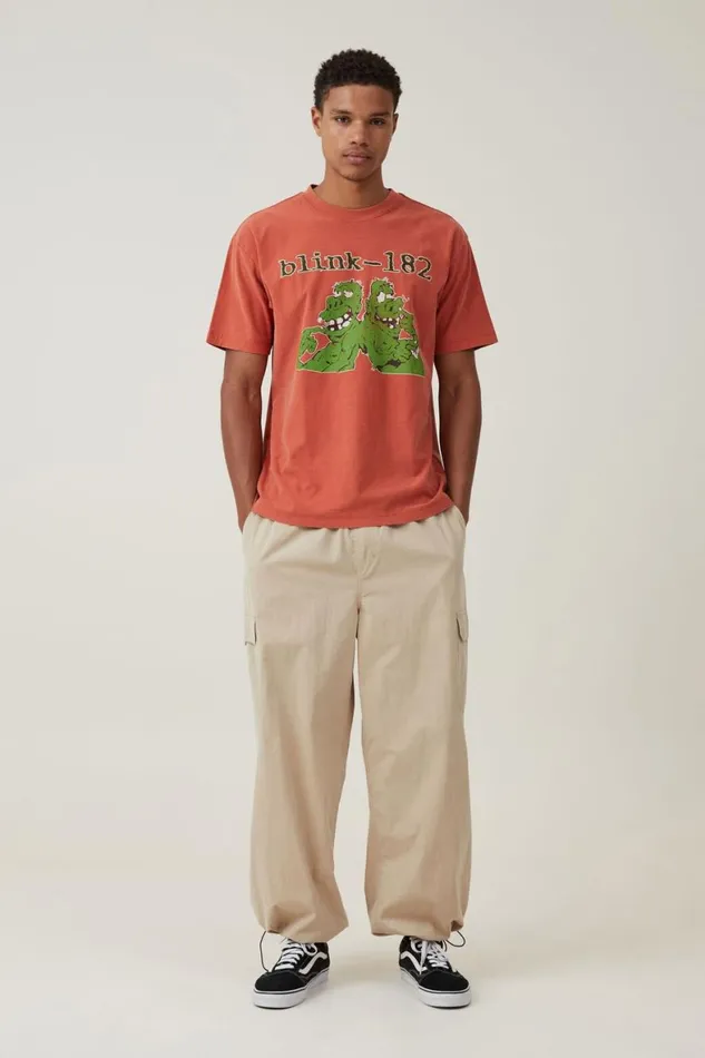 Men Graphic TShirts Cotton On Blink 182 Loose Fit TShirt Lcn Mt Cinder Orangewasting Time