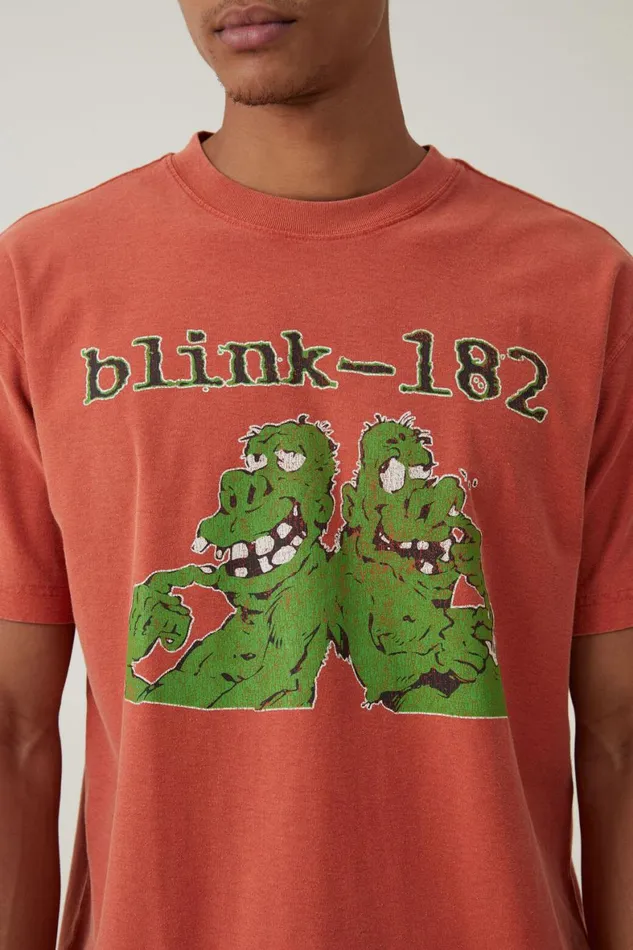 Men Graphic TShirts Cotton On Blink 182 Loose Fit TShirt Lcn Mt Cinder Orangewasting Time
