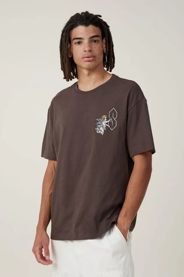 Men Graphic TShirts Cotton On Loose Fit Art TShirt Ashen Browncherub Tag