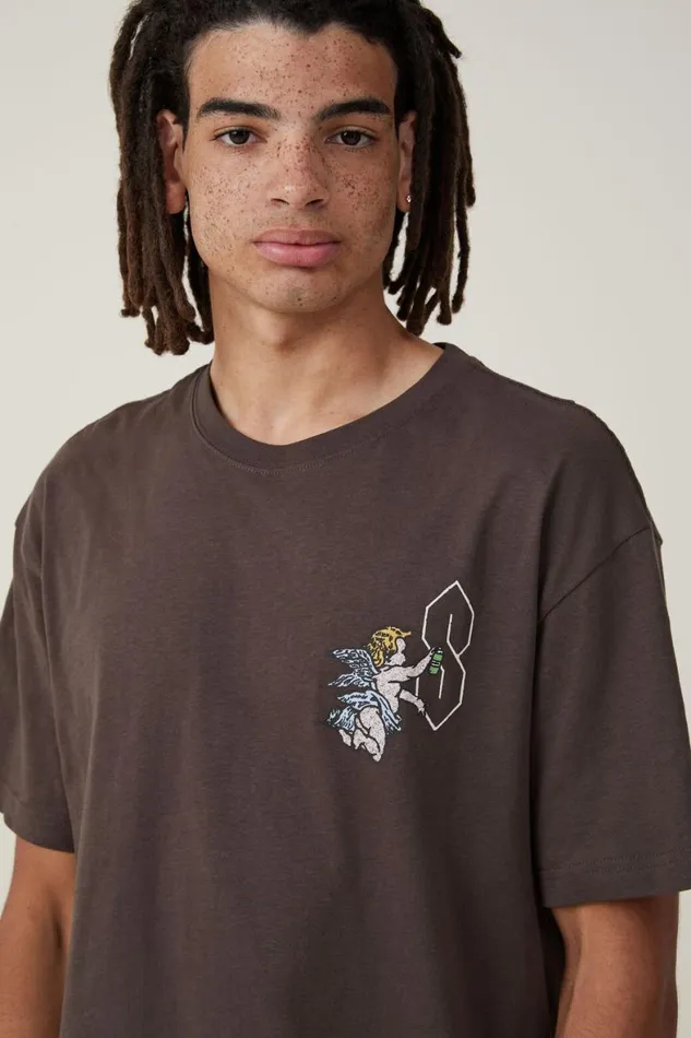 Men Graphic TShirts Cotton On Loose Fit Art TShirt Ashen Browncherub Tag
