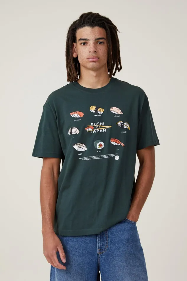 Men Graphic TShirts Cotton On Loose Fit Art TShirt Pine Needle Green Sushi Circle