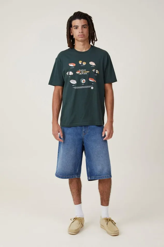Men Graphic TShirts Cotton On Loose Fit Art TShirt Pine Needle Green Sushi Circle