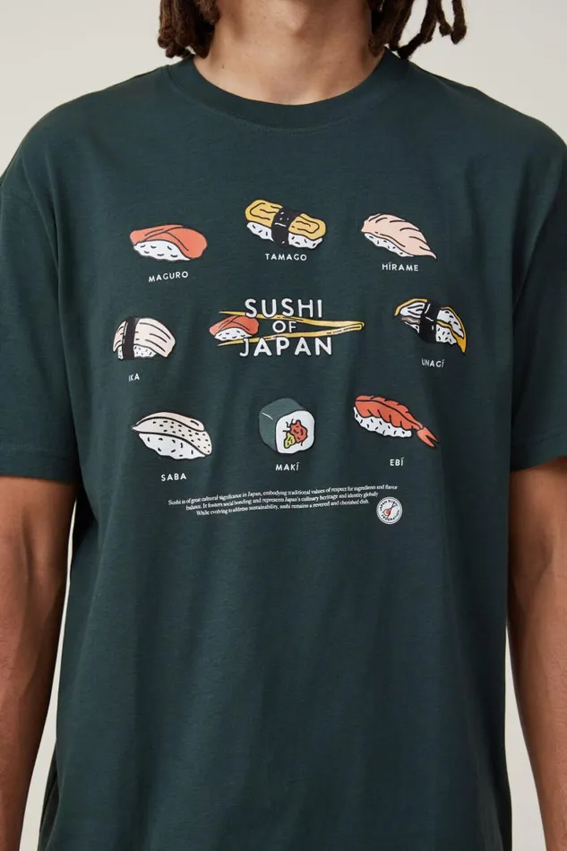 Men Graphic TShirts Cotton On Loose Fit Art TShirt Pine Needle Green Sushi Circle