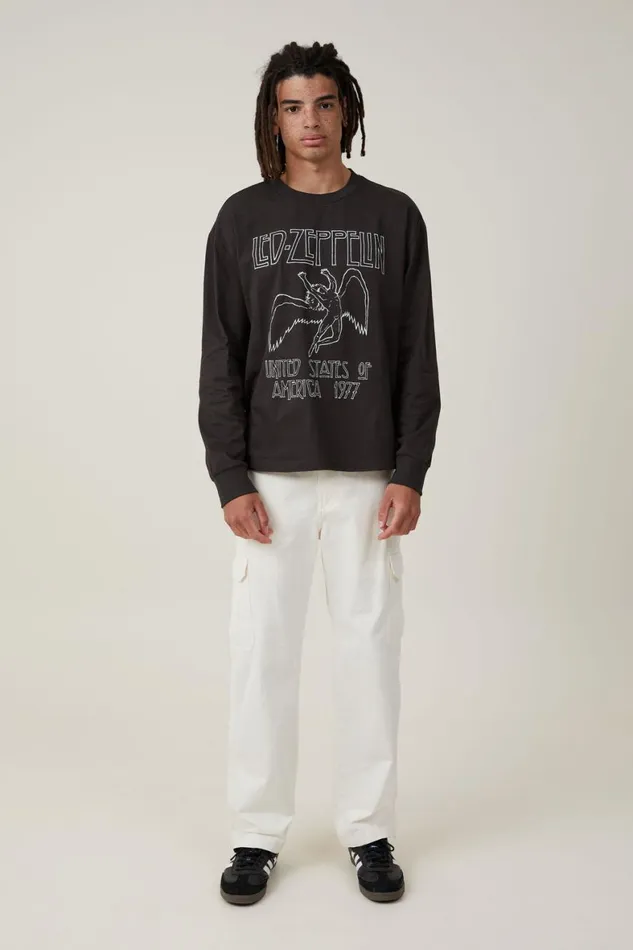 Men Graphic TShirts Cotton On Music Long Sleeve TShirt Lcn Led Washed Blackled Zeppelinicarus Lo