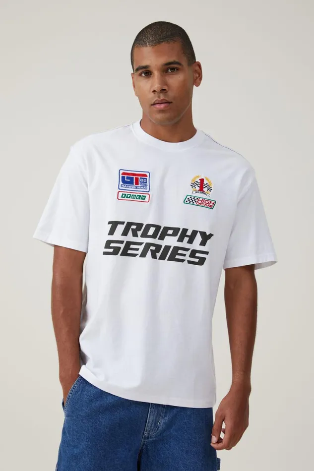 Men Graphic TShirts Cotton On Pit Stop Loose Fit TShirt White Grand Tourer