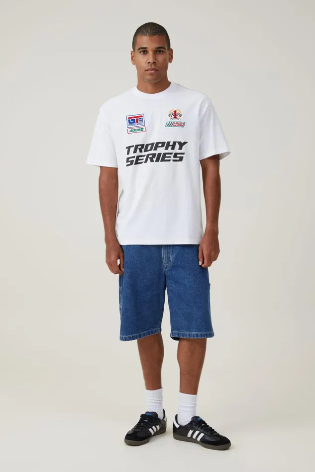 Men Graphic TShirts Cotton On Pit Stop Loose Fit TShirt White Grand Tourer