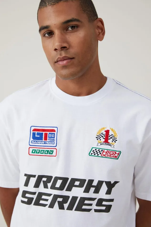 Men Graphic TShirts Cotton On Pit Stop Loose Fit TShirt White Grand Tourer