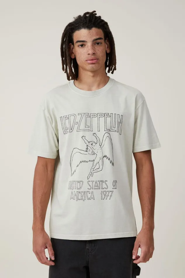 Men Graphic TShirts Cotton On Premium Loose Fit Music TShirt Lcn Led Ivoryled Zeppelinicarus Logo