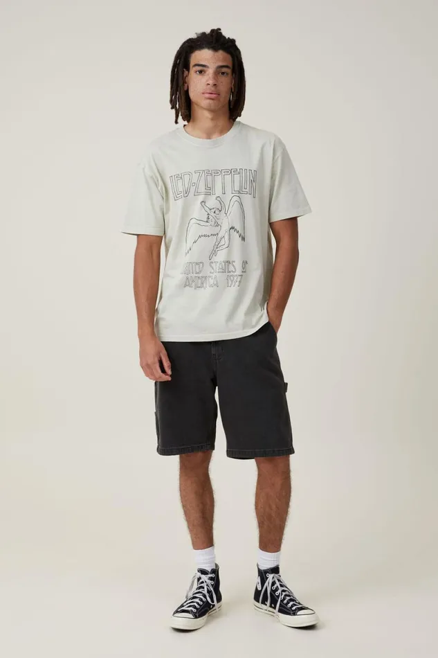 Men Graphic TShirts Cotton On Premium Loose Fit Music TShirt Lcn Led Ivoryled Zeppelinicarus Logo