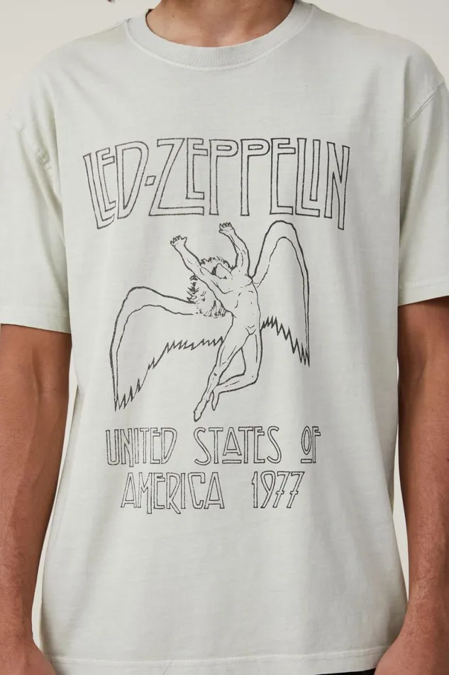 Men Graphic TShirts Cotton On Premium Loose Fit Music TShirt Lcn Led Ivoryled Zeppelinicarus Logo