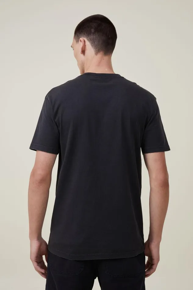 Men Graphic TShirts Cotton On Premium Loose Fit Music TShirt Lcn Led Washed Blackled Zeppelinicarus Logo