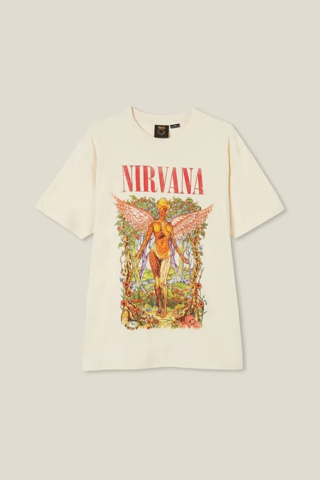 Men Graphic TShirts Cotton On Premium Loose Fit Music TShirt Lcn Mt Creampuffnirvanafloral In Utero