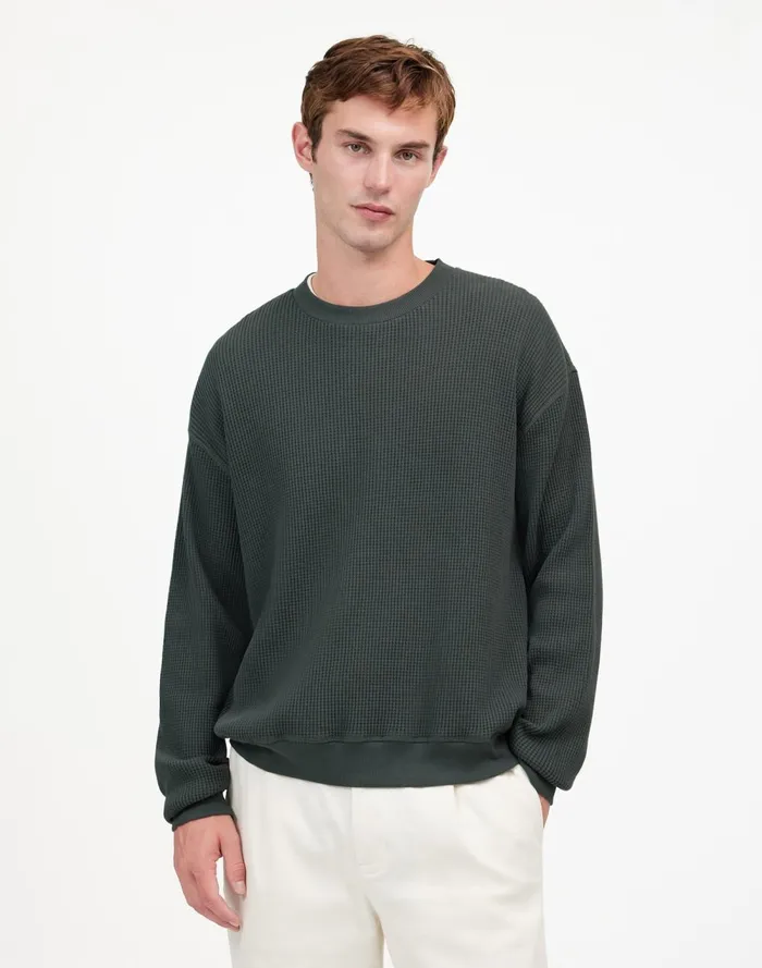 Men Hoodies and Sweatshirts Madewell Cotton Thermal Sweatshirt Industrial Green