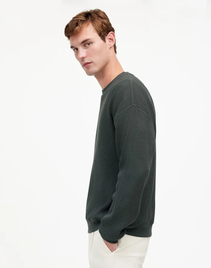Men Hoodies and Sweatshirts Madewell Cotton Thermal Sweatshirt Industrial Green