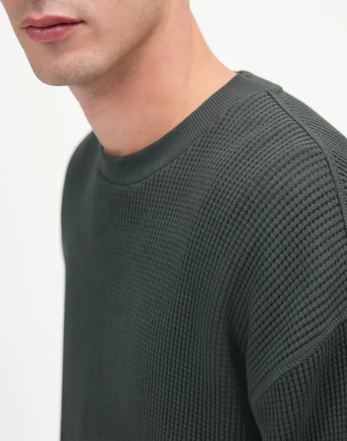 Men Hoodies and Sweatshirts Madewell Cotton Thermal Sweatshirt Industrial Green