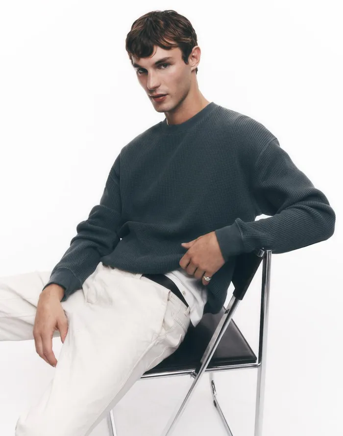 Men Hoodies and Sweatshirts Madewell Cotton Thermal Sweatshirt Industrial Green