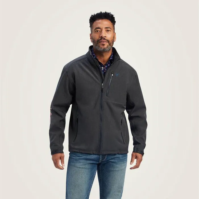 Men Jackets and Vests Ariat Logo 20 Patriot Softshell Water Resistant Jacket Charcoal