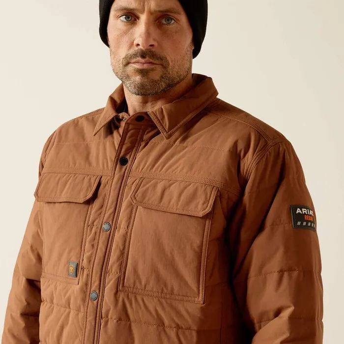 Men Jackets and Vests Ariat Rebar Cordura Ripstop Insulated Shirt Jacket Aztec