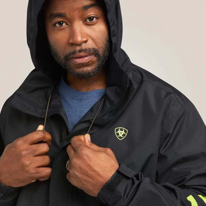 Men Jackets and Vests Ariat Rebar Stormshell Logo Waterproof Jacket Blackandlime Men Jackets and Vests Ariat Rebar Stormshell Logo Waterproof Jacket Blackandlime