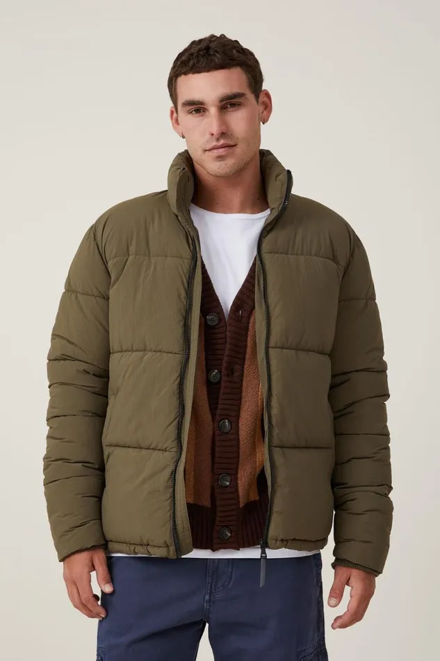 Men Jackets Cotton On Recycled Puffer Jacket Army