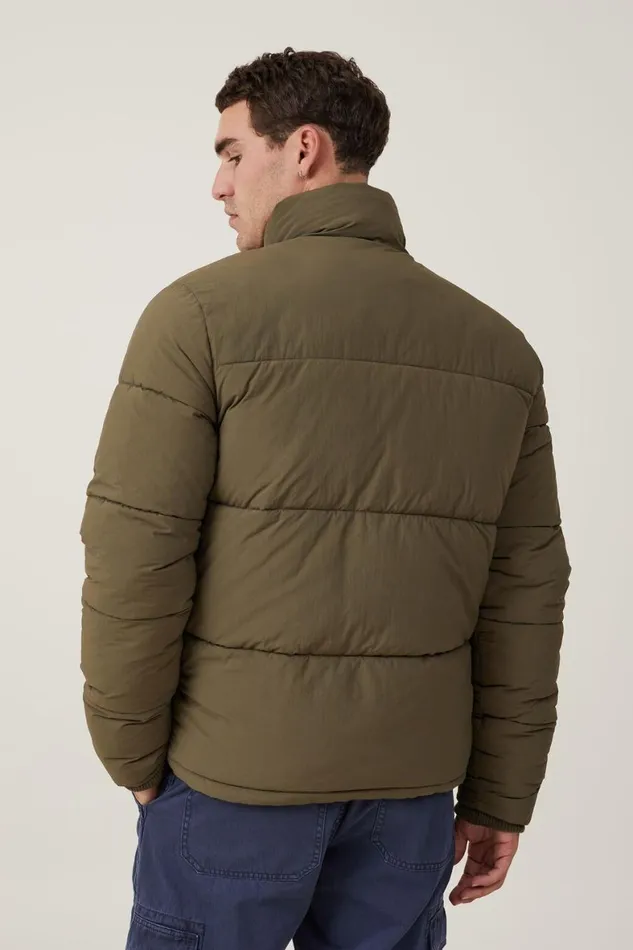 Men Jackets Cotton On Recycled Puffer Jacket Army