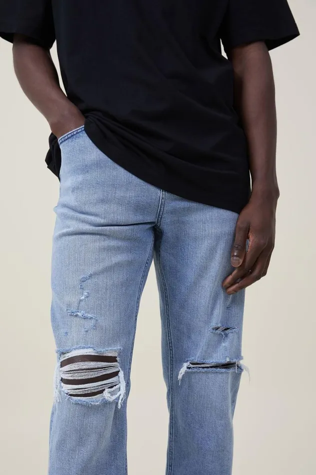 Men Jeans Cotton On Relaxed Tapered Jean Surf Blue Ripped
