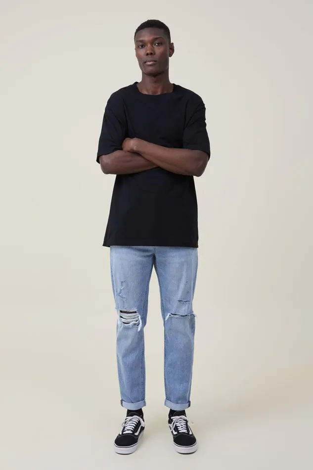 Men Jeans Cotton On Relaxed Tapered Jean Surf Blue Ripped