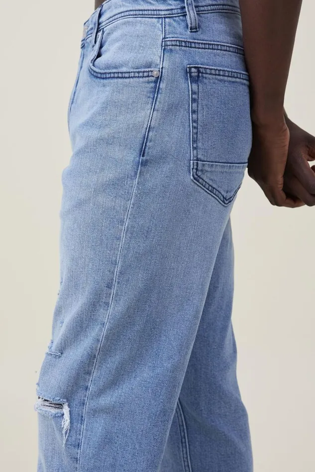 Men Jeans Cotton On Relaxed Tapered Jean Surf Blue Ripped