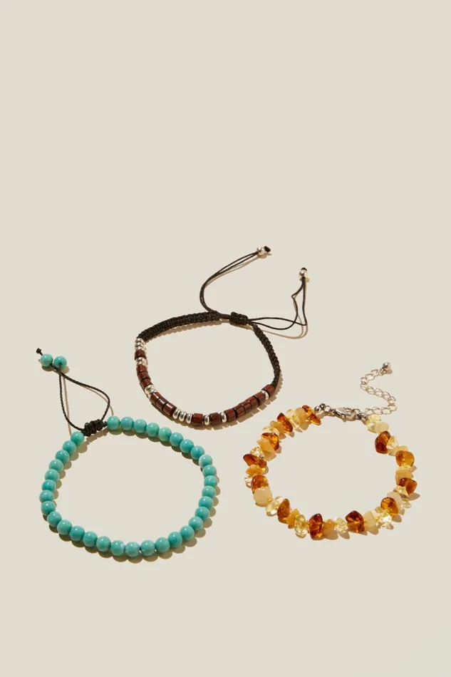 Men Jewelry Cotton On Bracelet Multi Pack Blackturquoiseamber