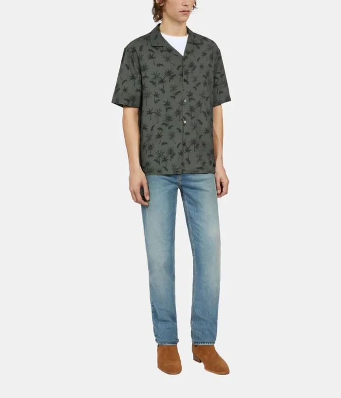 Men Khaki Palm Tree Print Short Sleeve Shirt THE KOOPLES Shirts