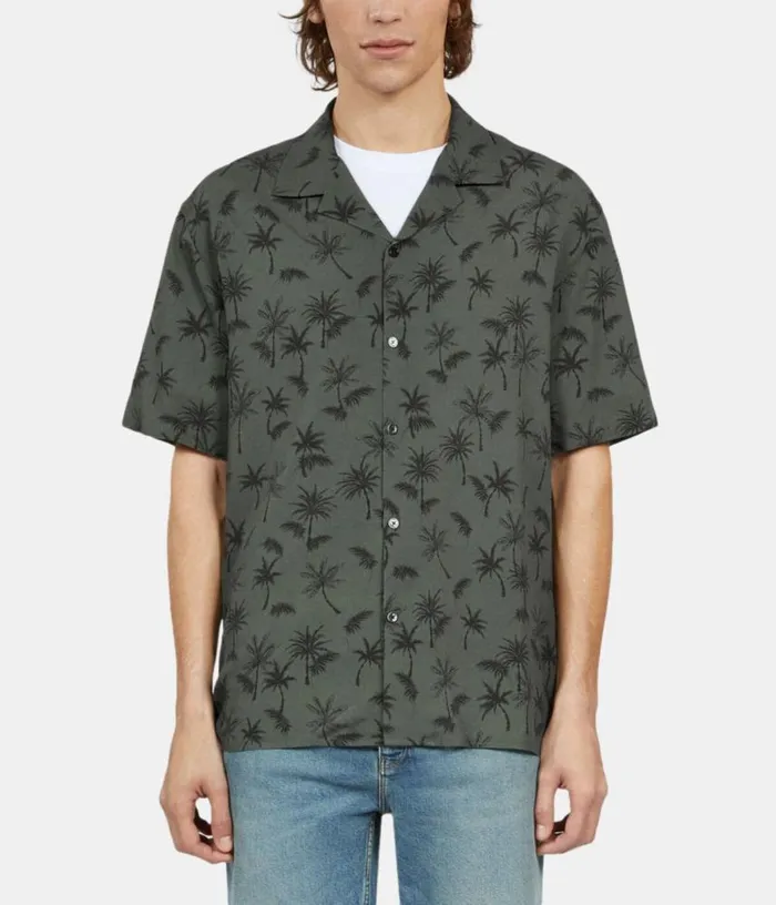 Men Khaki Palm Tree Print Short Sleeve Shirt THE KOOPLES Shirts
