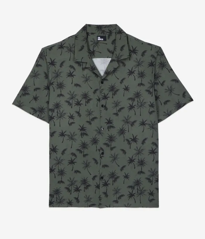 Men Khaki Palm Tree Print Short Sleeve Shirt THE KOOPLES Shirts
