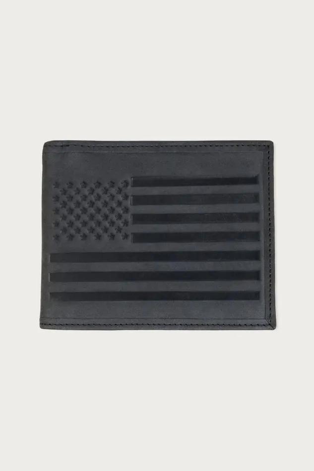 Men Lucky Brand Bags and Wallets Flag Embossed Leather Bifold Wallet Black