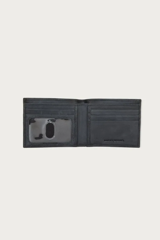 Men Lucky Brand Bags and Wallets Flag Embossed Leather Bifold Wallet Black