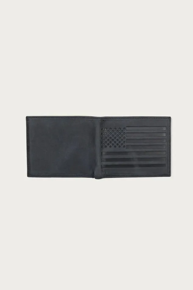 Men Lucky Brand Bags and Wallets Flag Embossed Leather Bifold Wallet Black