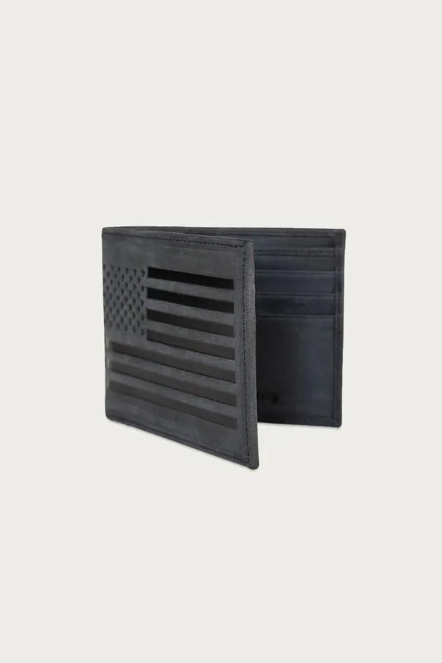 Men Lucky Brand Bags and Wallets Flag Embossed Leather Bifold Wallet Black