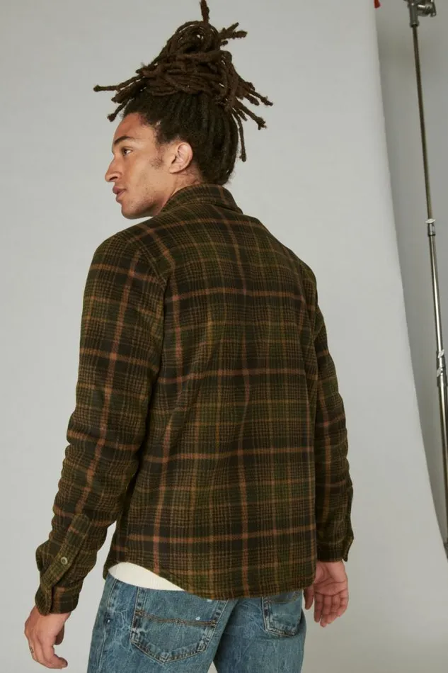 Men Lucky Brand ButtonDowns Buffalo Plaid Knit Shirting Olive Multi