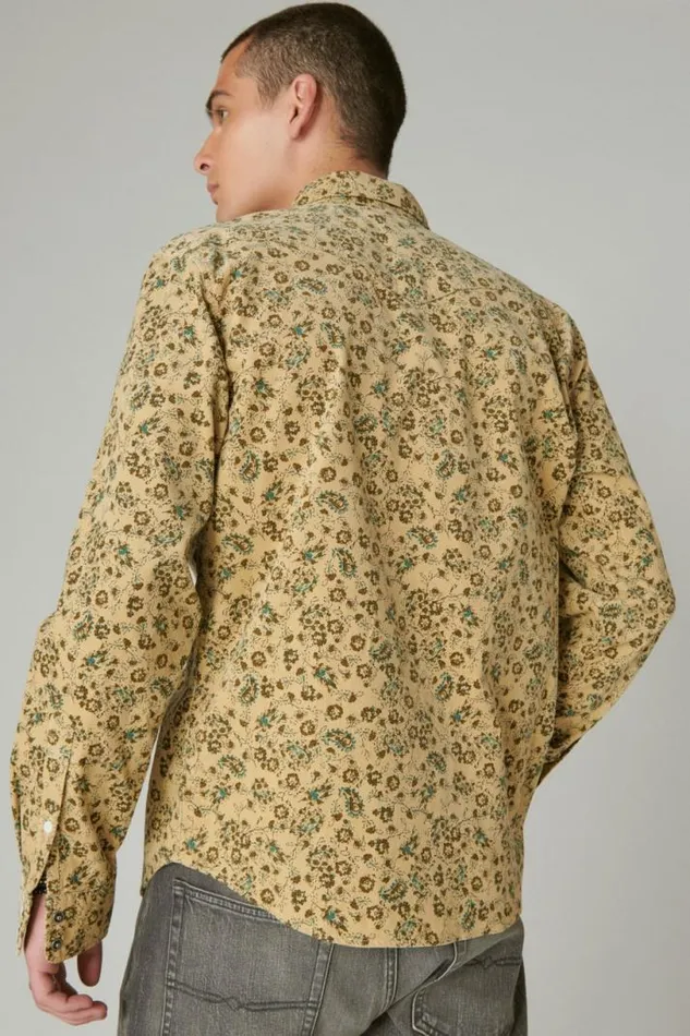 Men Lucky Brand ButtonDowns Corduroy Printed Western Long Sleeve Shirt Camo Multi