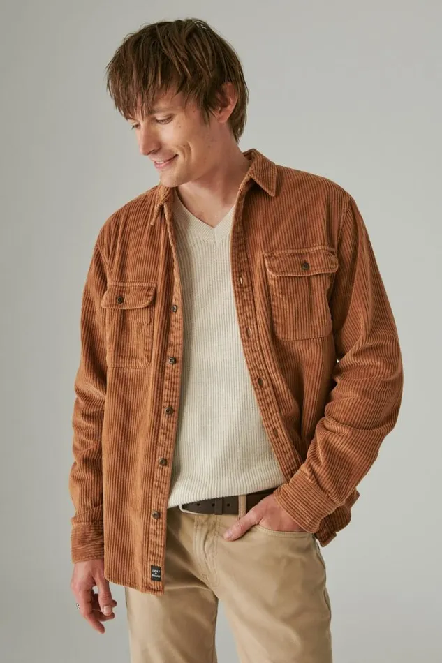 Men Lucky Brand ButtonDowns Corduroy Utility Long Sleeve Shirt Thrush
