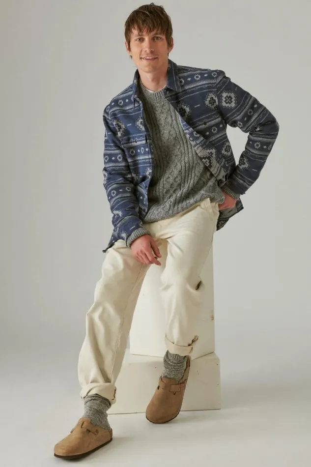 Men Lucky Brand ButtonDowns Jaquard Utility Long Sleeve Shirt Blue Grey