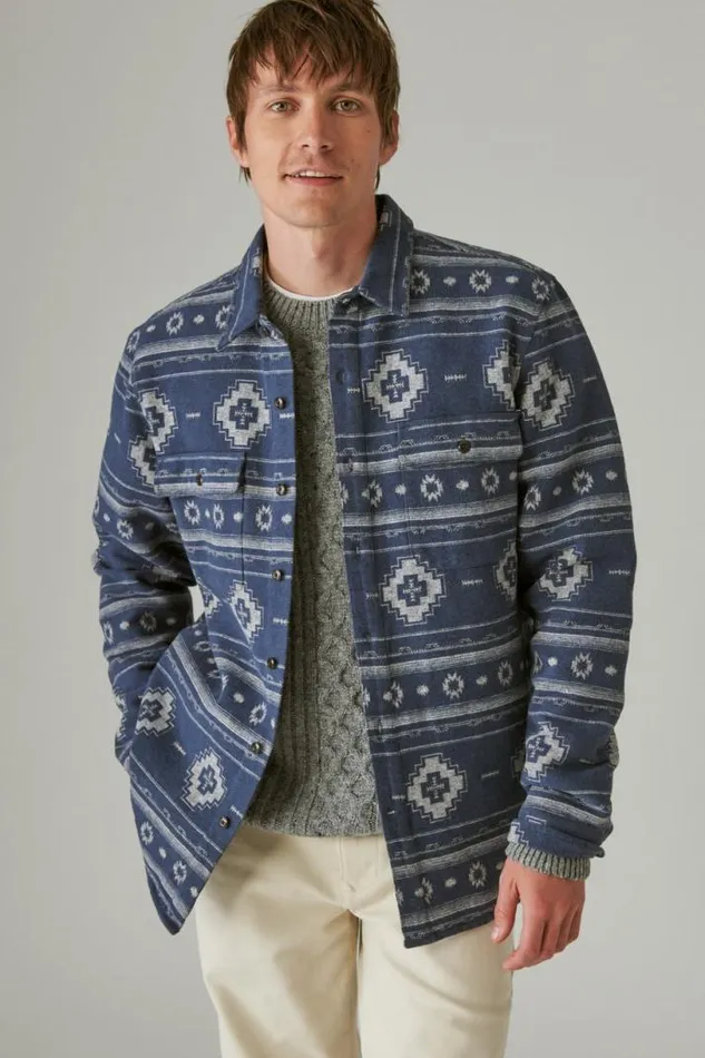 Men Lucky Brand ButtonDowns Jaquard Utility Long Sleeve Shirt Blue Grey