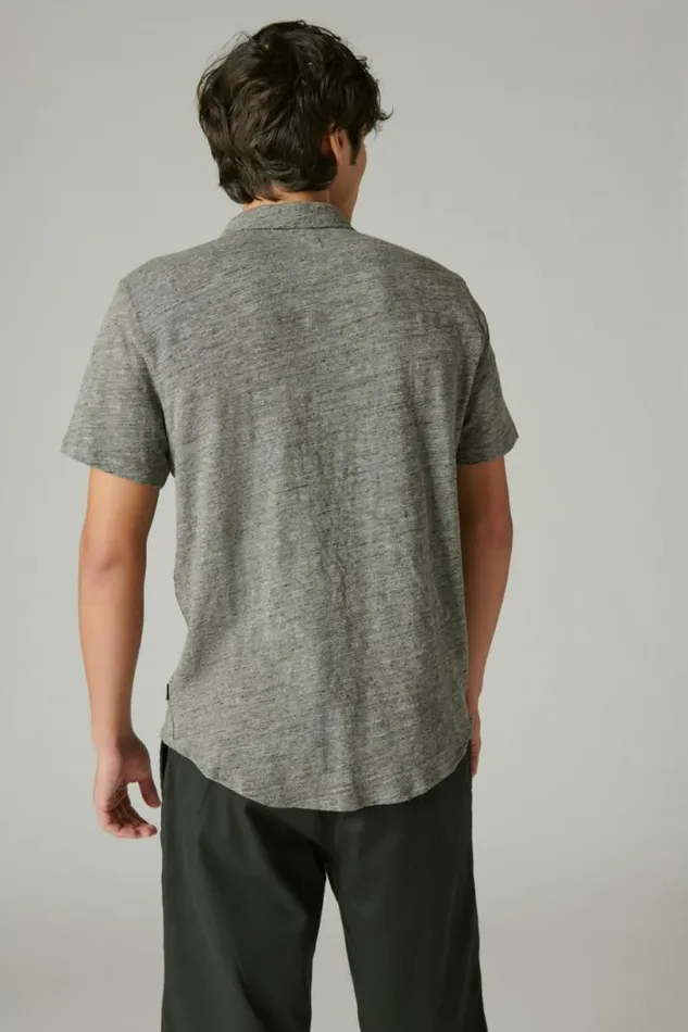 Men Lucky Brand ButtonDowns Linen Short Sleeve Button Up Shirt Heather Grey