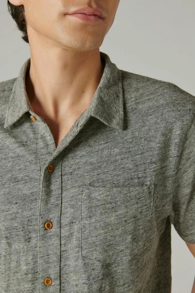 Men Lucky Brand ButtonDowns Linen Short Sleeve Button Up Shirt Heather Grey
