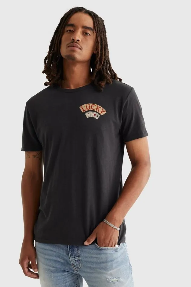 Men Lucky Brand Graphic Tees Aces Over Eights Tee Jet Black