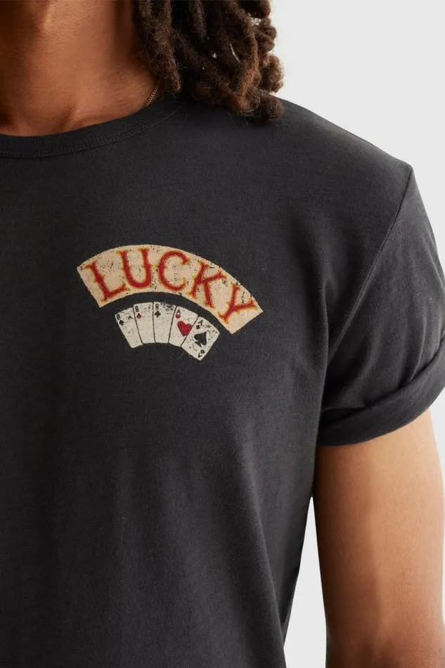 Men Lucky Brand Graphic Tees Aces Over Eights Tee Jet Black