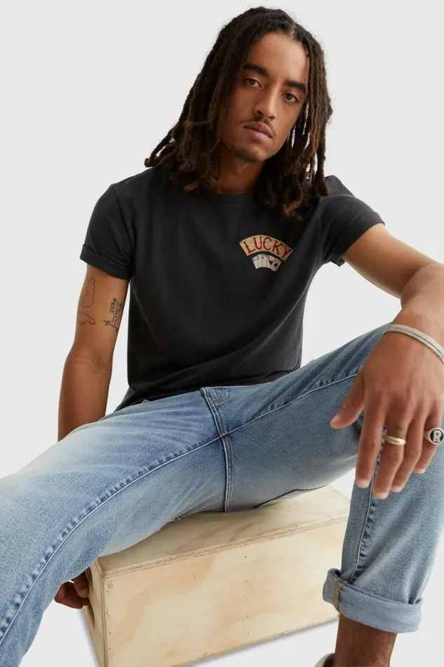 Men Lucky Brand Graphic Tees Aces Over Eights Tee Jet Black