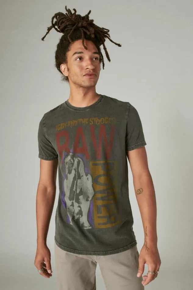 Men Lucky Brand Graphic Tees Iggy Pop Raw Power Tee Jet Black