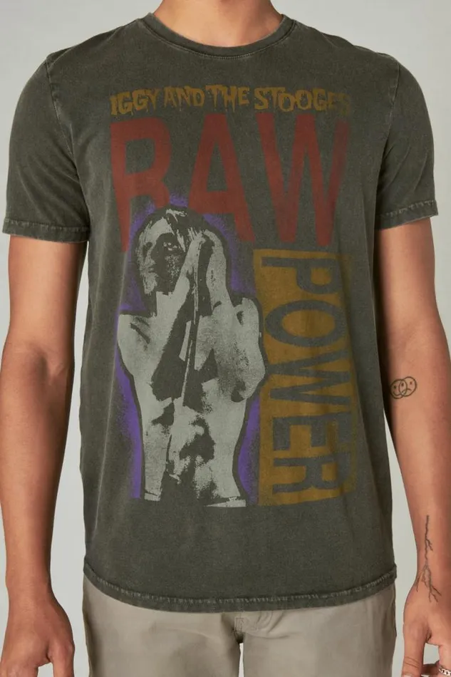 Men Lucky Brand Graphic Tees Iggy Pop Raw Power Tee Jet Black