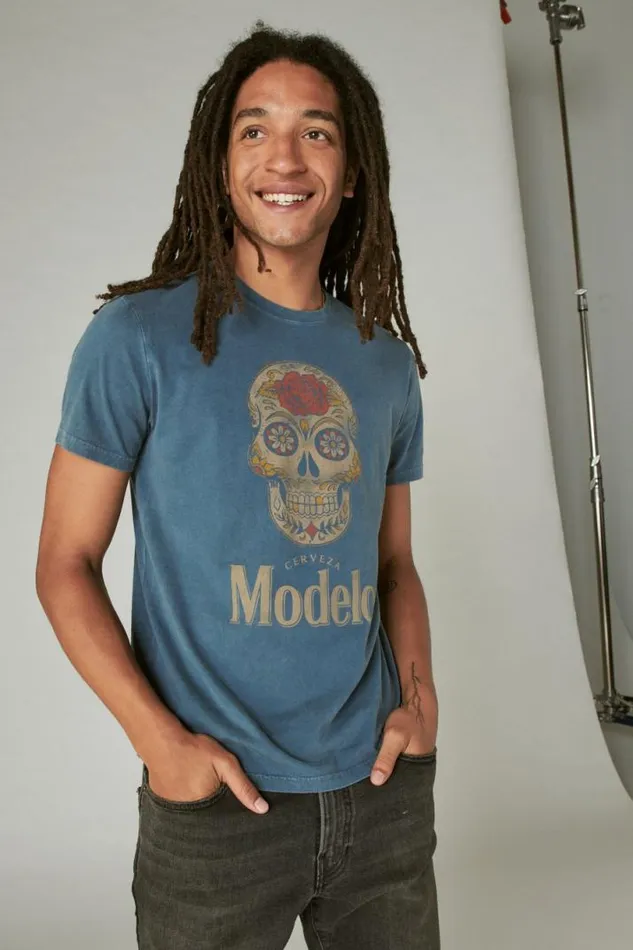 Men Lucky Brand Graphic Tees Modelo Skull Tee American Navy
