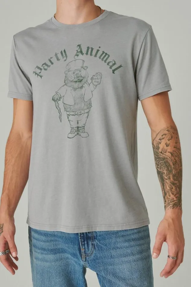 Men Lucky Brand Graphic Tees Party Bear Neutral Grey